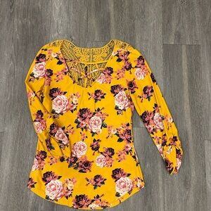 No Boundaries Yellow Floral Lace Blouse
